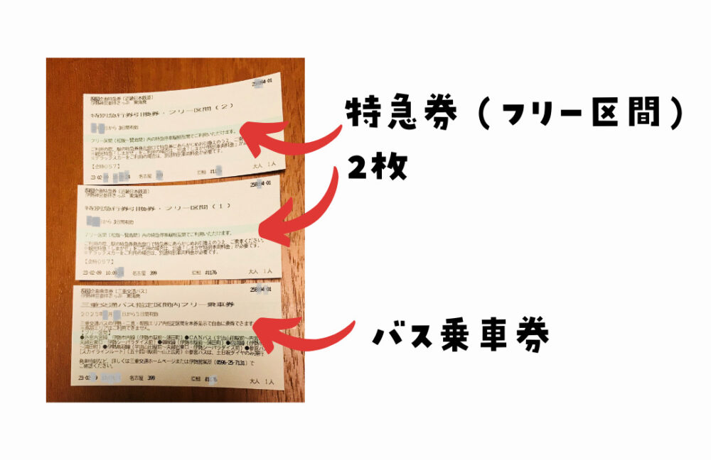 特急券2枚・バス乗車券